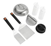 Smash Hamburger Set di 7 pezzi per hamburger Smasher, pressa per hamburger con spatola e campana per hamburger e spatola per barbecue e bottiglia di salsa, pressa per hamburger teppanyaki BBQ Set di