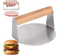 Smash - Pressa per hamburger da 14 cm, in acciaio inox, per hamburger, pancetta, bistecca e carne, con manico in legno anti-scottatura, per barbecue e panini