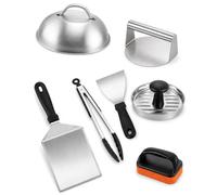 Smash - Set Burger per piastra e piastra, 7 pezzi | Per piastra grill, piastra e piastra di cottura: per preparare patties, smashing, girare, sciogliere il formaggio e poi