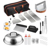 Smash - Set di posate da 28 pezzi, accessori per hamburger con pressa per hamburger, spatola per grill, accessori per barbecue, teppanyaki per esterni e interni, accessori per la cucina, accessori per