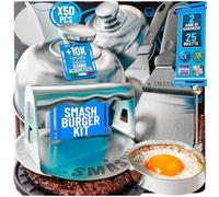 SMASHI® - Kit Smash Burger ergonomico in acciaio inox 304, con manico in silicone, spatola per smash, coperchio, pressa per hamburger, set professionale per cucina (professionale)