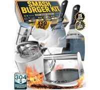 SMASHI® Kit Smash Burger in Acciaio Inox 304 - Smasher, Pressa Hamburger, Tapa Smash, Espátola, Fogli Antiaderenti | Set Professionale per Cucina, BBQ e Ristorazione (AVANZATO)