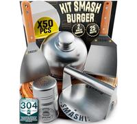 SMASHI® Kit Smash Burger Professionale in Acciaio Inox 304 Certificato Contatto Alimenti UE | Pressa Hamburger + Spatole con Manico in Legno + Accessori | Include 25 Ricette (AVANZATO)