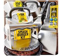 SMASHI® Kit Smash Burger Professionale | Pressa Hamburger Acciaio Inox 304 + 2 Spatole + 2 Cupole + 50 Fogli Antiaderenti | Certificato CE | Schiacciatore Hamburger Originale