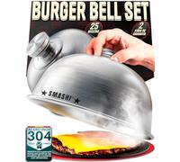 SMASHI Set di 2 campane per Smash Burger - Coperchio in acciaio inox 304 per fondere formaggio e trattenere il calore - Diametro 16 cm - Include ricettario digitale da 25 Smash Burgers