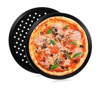 SMASOLO 2 Pezzi Teglia per Pizza Forata Acciaio Al Carbonio Antiaderente per Cottura Facile per Pizze Grandi e Dolci Fatti Casa Pulizia Semplice e
