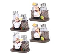 SMASOLO 4 Set Contenitori Spezie con Statua Chef in Resina Organizer Cucina con Vasetti Decorativi per e Spezie Supporto per Bottiglie con Scultura Chef per Cucina Moderno e
