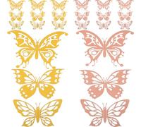 SMASOLO 48 Pezzi Decorazioni Murali a Forma di Farfalla 3D Traforate in Carta Resistente Adesivi Decorativi per Bouquet e Arredamento Casa Ornamenti Color Oro e Rosa per Feste e Camere