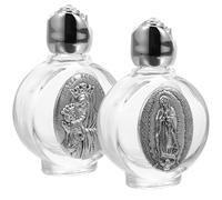 SMASOLO Bottiglie D’acqua della Benedizione in Vetro Goffrato 7x4x2 Cm, Set da 2 Bottiglie Decorative Ricaricabili per Acqua Santa e Profumi, Portatili e Sigillate per Viaggi e Bomboniere