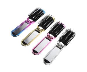 SMASOLO Set 4 Mini Spazzole Pieghevoli con Specchio Portatile, Pettine Compatto da Viaggio con Riflesso Premium e Setole Ammortizzate per Massaggio Capelluto, Accessorio Tascabile