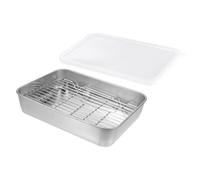 SMASOLO Set da 3 Pezzi Teglia Multifunzione in Acciaio Inox 23x17x5 Cm Griglia e Coperchio per Barbecue e Preparazione in Cucina, Vassoio per Forno e Scolapiatti per Uso Domestico