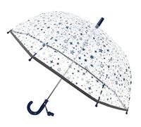 SMATI SMARTBULLE Ombrello a bolle trasparente per bambini - Bordo riflettente: Antivento; Diametro=71cm; Apertura manuale; Ombrello per bambine; Design: stelle blu.