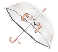 SMARTBULLE Ombrello trasparente per bambini con bordo fluorescente: Frangivento; Diametro=71cm; Apertura manuale; Ombrello per bambini; Design : Gattino.