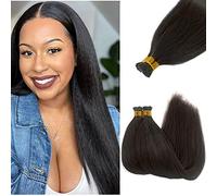 Smavida Yaki - Extension per capelli umani con punta a I, capelli lisci microlink neri naturali, extension per capelli umani da 45,7 cm, extension per capelli umani con cheratina Itip da donna, 1 g/s