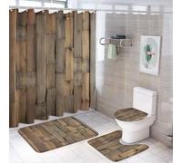 SMAZDFXX 4 pezzi tenda da a porta di fienile grano cottage legno duro, set da bagno con tappeti, tenda da a e tappeti tappetino da bagno antiscivolo a forma di U coperchio del water