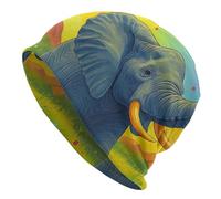 SMAZDFXX Adorabile Elefante sotto Un Cielo colorato, maestoso Leone alla Luce Dorata del Sole, Berretto Lavorato a Maglia, Caldo Berretto Invernale Unisex Elasticizzato con Risvolto