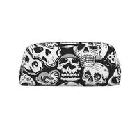 SMAZDFXX Astuccio portapenne con teschio e cerniera, astuccio portapenne in pelle di grande capacità, borsa per il trucco portatile per donne e uomini
