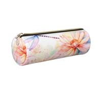 SMAZDFXX Astuccio portapenne di grande capacità, astuccio portapenne in pelle con libellule volanti e fiori di giglio, portapenne estetico truc