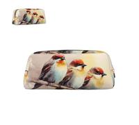 SMAZDFXX Astuccio portapenne di grande capacità, astuccio portapenne in pelle con uccelli che riposano, portapenne estetico, grazioso per il trucco