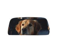 SMAZDFXX Astuccio portapenne Golden Retriever con cerniera, astuccio portapenne in pelle di grande capacità, borsa per il trucco portatile per donne e uomini