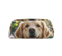 SMAZDFXX Astuccio portapenne Golden Retriever con cerniera, astuccio portapenne in pelle di grande capacità, borsa per il trucco portatile per donne e uomini