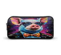 SMAZDFXX Astuccio portatile per matite Piggy in Glasses Painting, piccolo astuccio per penne, astuccio per trucchi, scatola organizer