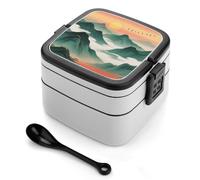 SMAZDFXX Bento Box a doppio strato con cucchiaio, scomparti divisi e maniglia per un facile trasporto, Green Mountains By Sunset Lunch Box per ufficio, picnic
