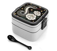 SMAZDFXX Bento Box a doppio strato con cucchiaio, scomparti divisi e maniglia per un facile trasporto, porta pranzo a forma di fiore rosso serpente per ufficio, picnic