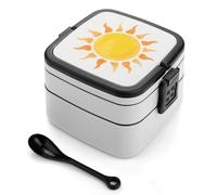 SMAZDFXX Bento Box a doppio strato con cucchiaio, scomparti divisi e maniglia per un facile trasporto, contenitore per il pranzo con dipinto di sole giallo per ufficio, picnic