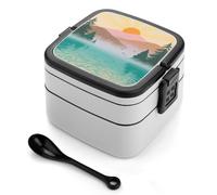 SMAZDFXX Bento Box a doppio strato con cucchiaio, scomparti divisi e maniglia per un facile trasporto, porta pranzo Sun And Tree per ufficio, picnic