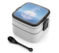 SMAZDFXX Bento Box a doppio strato con cucchiaio, scomparti divisi e maniglia per un facile trasporto, porta pranzo a forma di fiore di loto magico per ufficio e picnic