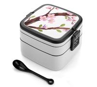 SMAZDFXX Bento Box a doppio strato con cucchiaio, scomparti divisi e maniglia per un facile trasporto, contenitore per il pranzo a forma di ramo di ciliegio rosa per ufficio, picnic