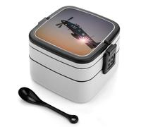SMAZDFXX Bento Box a forma di aereo della seconda guerra mondiale, grande capacità, portapranzo portatile per adulti, con manico e cucchiaio, per lavoro, viaggio e campeggio