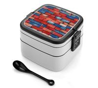 SMAZDFXX Bento Box con stampa a muro di mattoni colorati, contenitore per il pranzo a doppio strato con cucchiaio