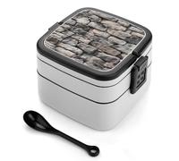 SMAZDFXX Bento Box con stampa a muro in pietra, contenitore per il pranzo a doppio strato con cucchiaio