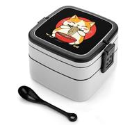 SMAZDFXX Bento Box giapponese per gatti che mangiano noodles, contenitore per alimenti a doppio strato a prova di perdite con manico e cucchiaio