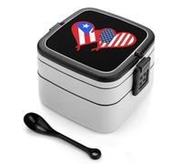 SMAZDFXX Bento Box stampato con bandiera degli Stati Uniti e della Repubblica Popolare Cinese, contenitore per il pranzo a doppio strato con cucchiaio
