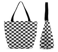 SMAZDFXX Borsa a tracolla da donna con bandiera americana a scacchi bianchi e neri, grande capacità, elegante, adatta per shopping e lavoro