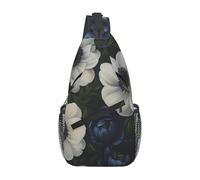 SMAZDFXX Borsa a tracolla diagonale con anemoni bianchi e peonie blu navy, borsa a tracolla da viaggio e da trekking, per uomo e donna