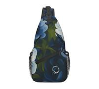SMAZDFXX Borsa a tracolla diagonale con anemoni blu e foglie verdi, borsa da viaggio e da trekking, per uomo e donna