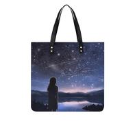 SMAZDFXX Borsa a tracolla oversize in similpelle con ragazza che guarda le stelle, borsa a tracolla morbida da donna, borsa da weekend, borsa hobo, borsa shopper