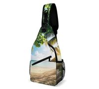 SMAZDFXX borsa a tracolla unisex da viaggio quotidiano, piccola borsa a tracolla con motivo, nuvole, cielo, estate, sabbia, alberi, oceano, mare, spiaggia