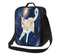 SMAZDFXX Borsa per il pranzo riutilizzabile con tracolla, motivo: gatto cosmico, galassia e stella, per donne e uomini