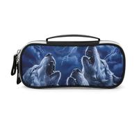 SMAZDFXX Borsa per il trucco Wolves Howl at The Moon, grande capacità, astuccio per cosmetici, astuccio portatile con divisore e maniglia