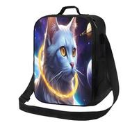 SMAZDFXX Borsa termica per il pranzo con tracolla, motivo: pianeti e gatto cosmico, per donne e uomini