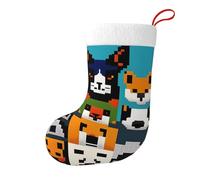 SMAZDFXX Calza di Natale in peluche con facce di animali in pixel art, borsa decorativa da appendere per ornamenti e decorazioni natalizie