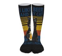 SMAZDFXX Calzini divertenti a metà polpaccio con scritta Mi piace la birra e il mio gatto, calzini da 15,7" con blocchi di colore per adulti