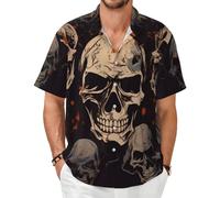 SMAZDFXX Camicia Casual da Uomo a Maniche Corte con Grafica Cool Skull - Camicie da Spiaggia estive con Bottoni e Tasca