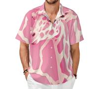 SMAZDFXX Camicia Casual da Uomo a Maniche Corte con Stampa Giraffa Rosa - Camicie da Spiaggia estive con Bottoni e Tasca