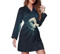 SMAZDFXX Camicia da Notte da Donna a Maniche Lunghe con Luna Piena e Stelle